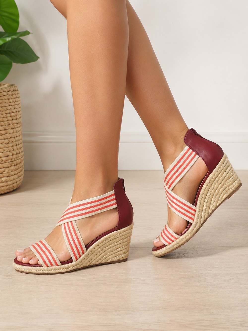 Market & Spruce Striped Espadrille Wedge Sandals – Size 8